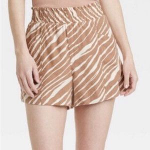 A New Day Shorts Brown Zebra Stripe Plus Size Pull On Pockets Linen Blend SZ XXL